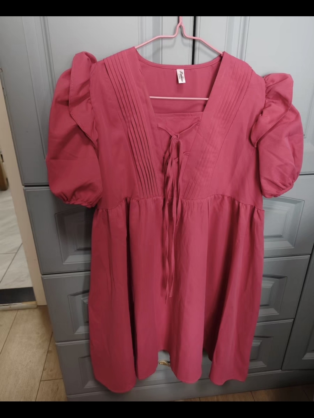 Pink Puff-Sleeve Babydoll Dress